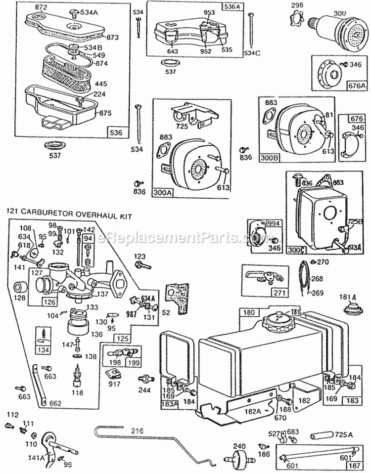 FueltankMufflersCarburetor Diagram and Parts List for 192707-0123-01  Briggs and Stratton Engine